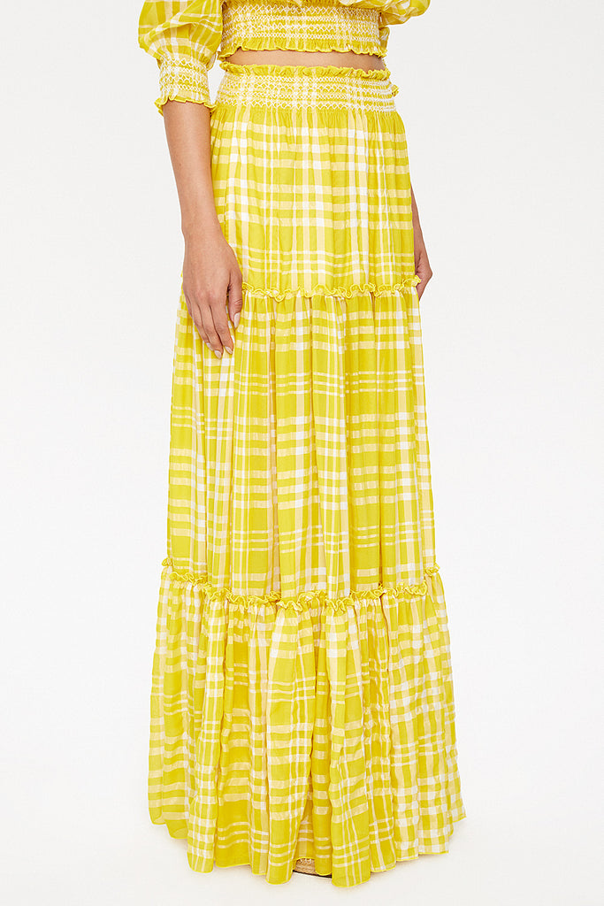 Acid Yellow Giped waist pleated skirt 81131