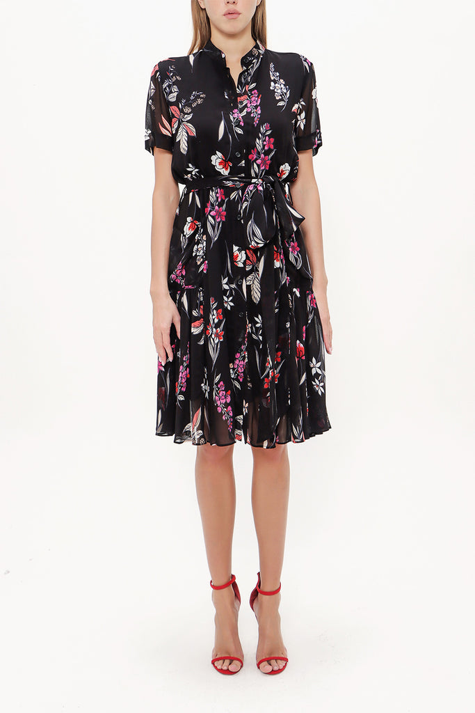 Black Short sleeve chiffon midi dress 92782