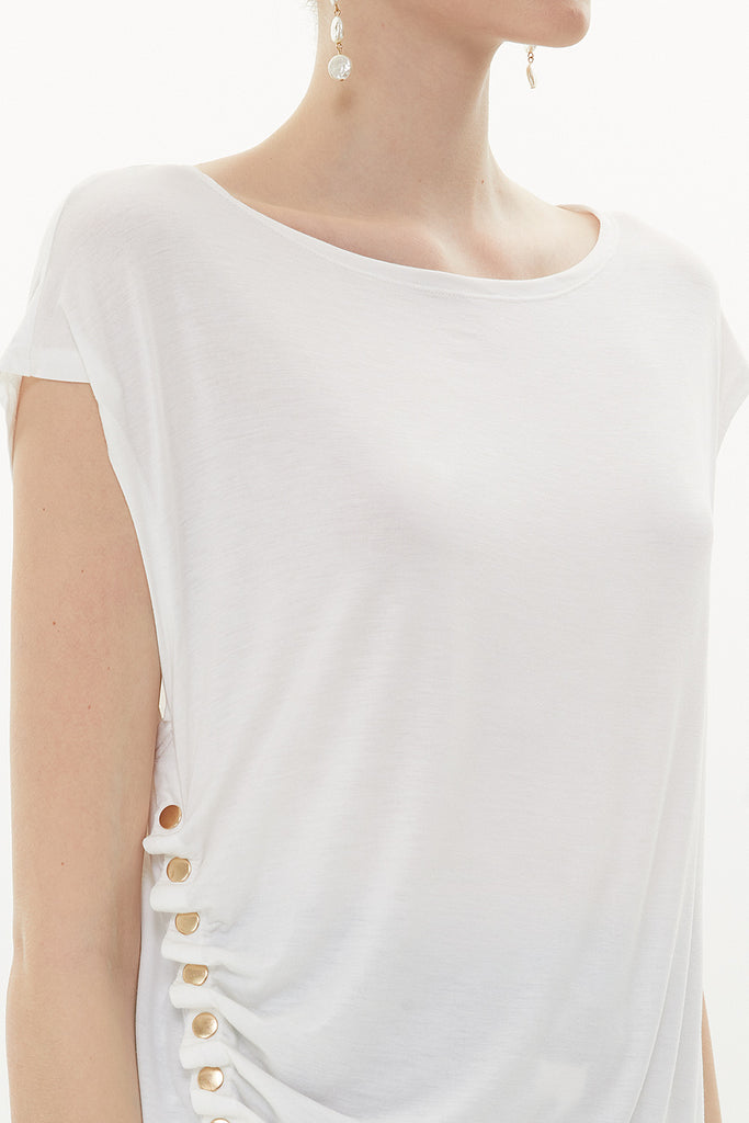 Ecru Snap fastener detail  shabby chic blouse  19817