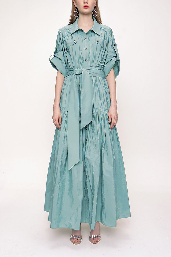 Green Wide cut maxi shirt dress 93517