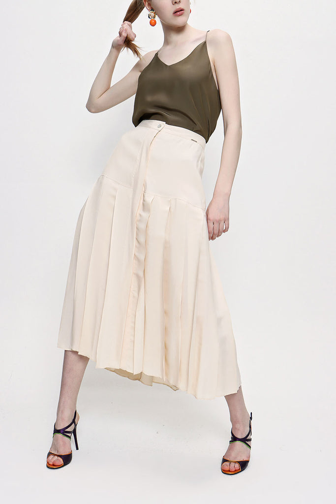 Beige Elastic  waist godet skirt  81178