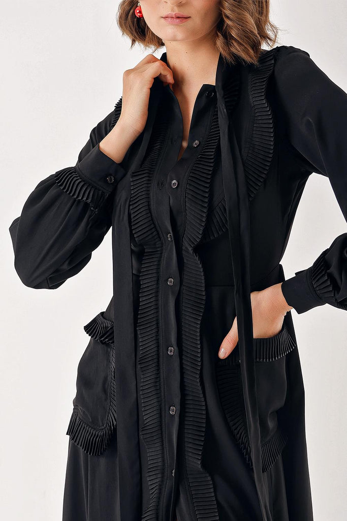 Black Tie-neck long dress 94402