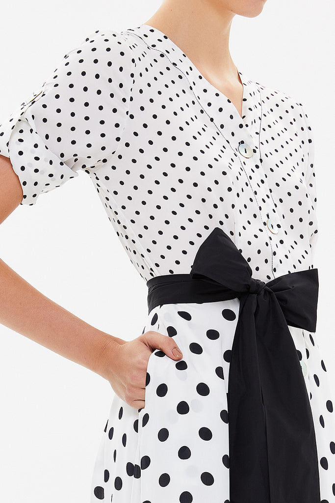 White Waistband, button front midi dress 92666