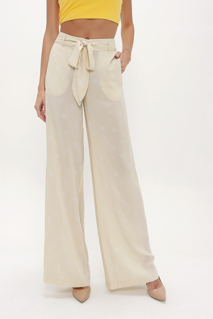 Beige Patterned wide cut Pants viscose Pants 41250