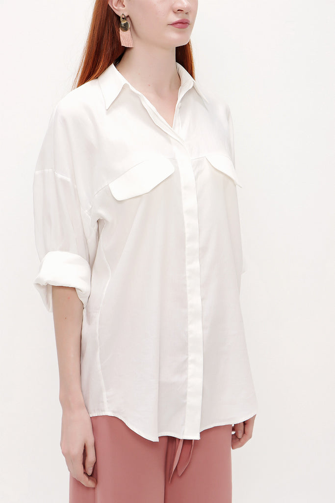 White Pocket  wide cut shirt  10743