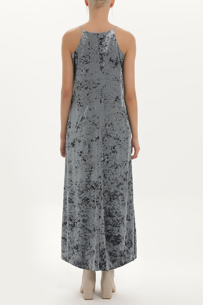 Gray Strappy velvet maxi dress 92149