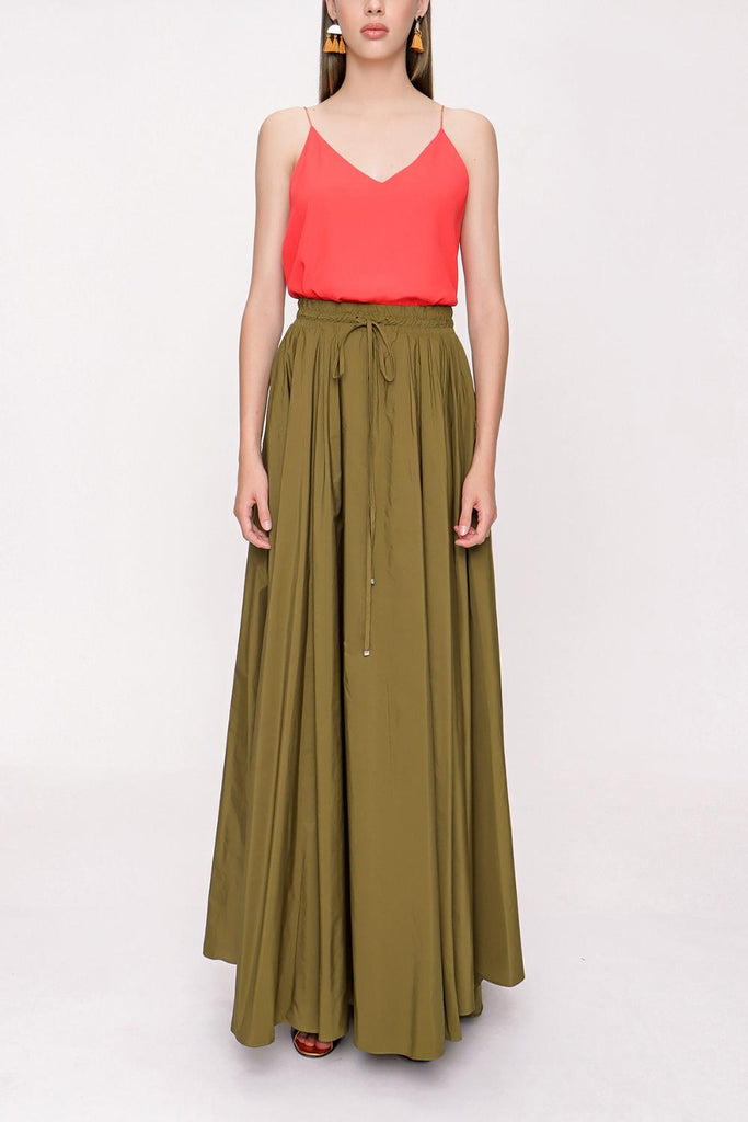 Pistachio Green Pleated maxi skirt 81206