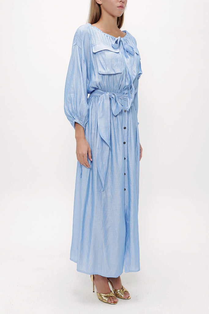 Blue Pocket  off shoulder  maxi dress  92308