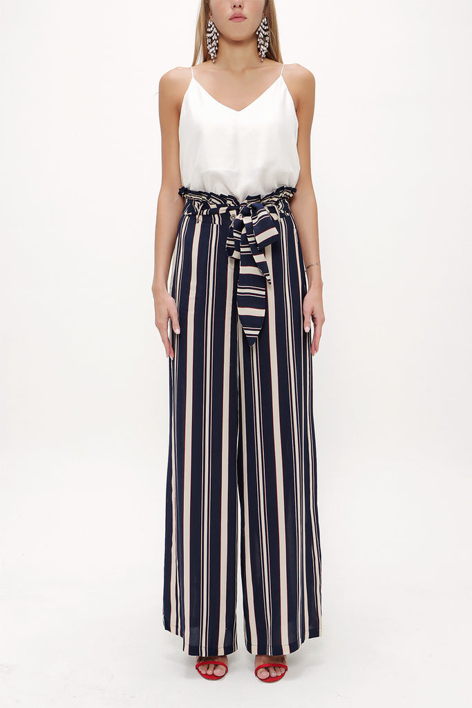 Striped High waist  wide cut pants 41302