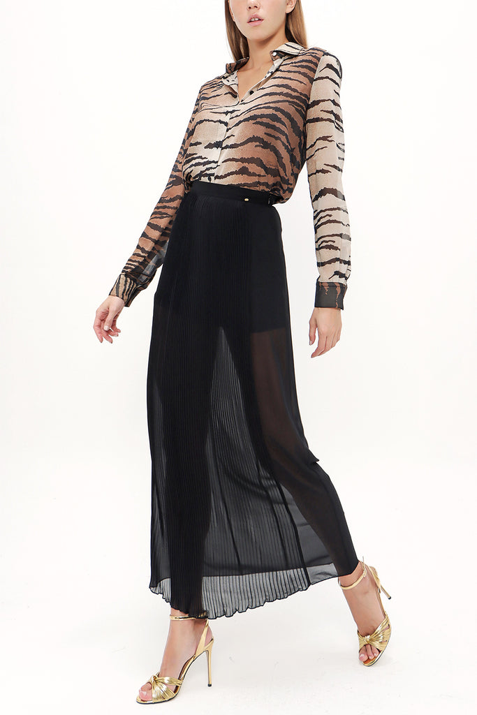 Black Pleated chiffon skirt 80513