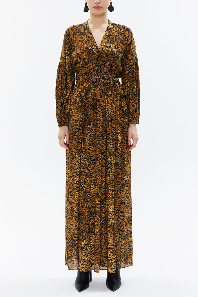 Python Balloon sleeve wrap-over maxi dress 93271