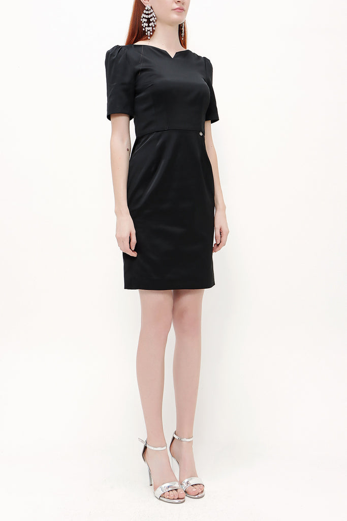 Black Jacquard pleated sleeve mini dress 91437