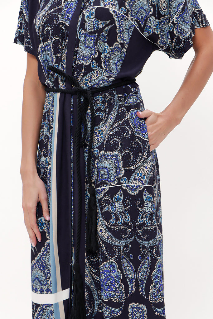 Navy Blue Off shoulder short sleeve maxi dress 92796