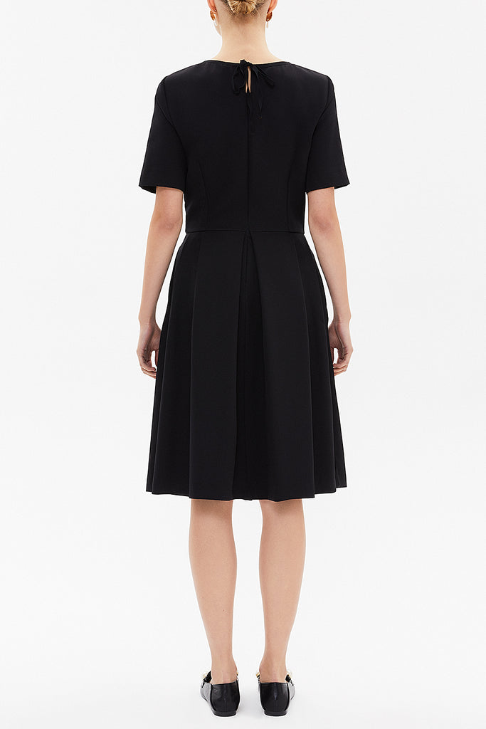 Black Pearl neck detail  Pleated  midi dress  92207