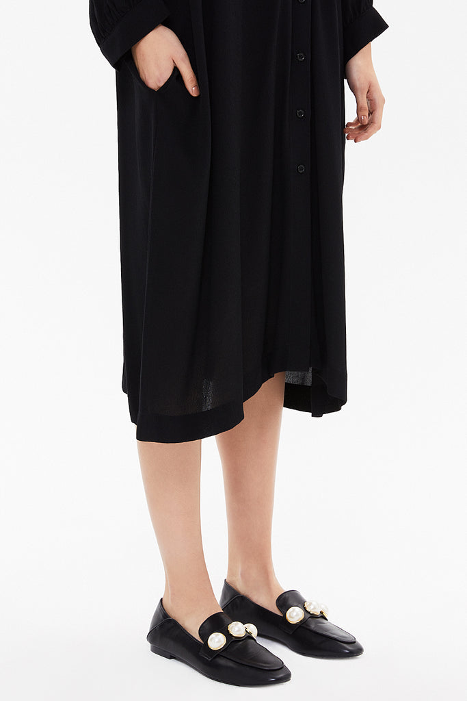 Black Off shoulder pocket midi dress 92478