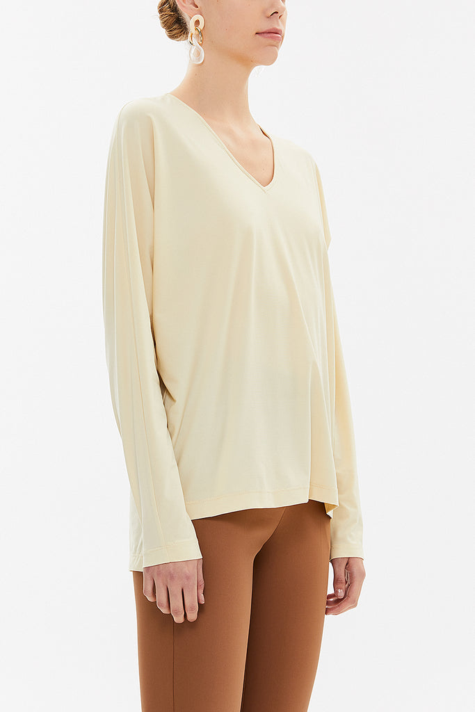 Yellow V-neck  wide cut blouse  19784