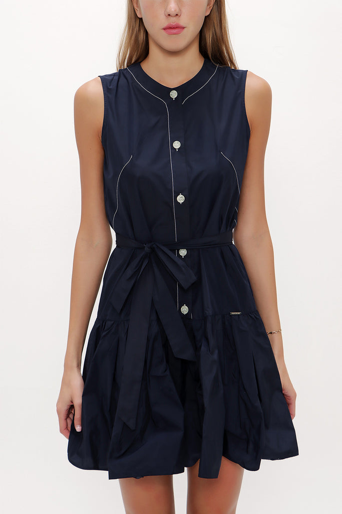 Navy Blue Pleated sleeveless mini dress 92703