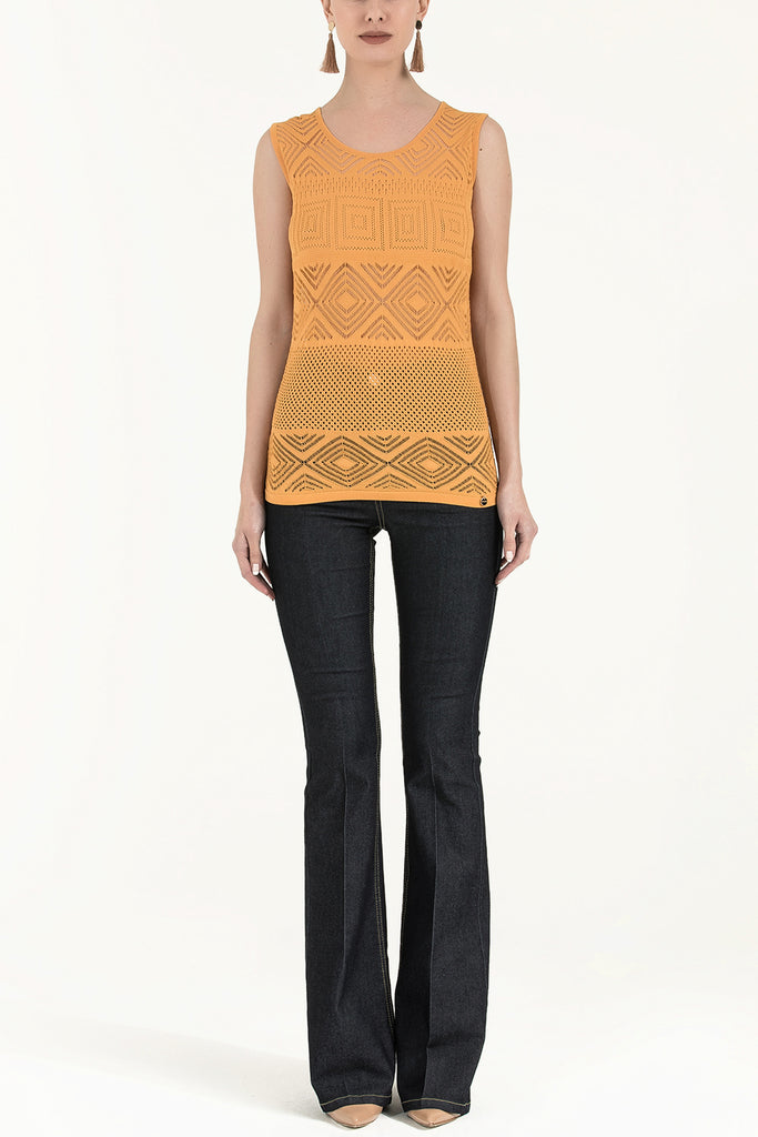 Mustard Hole woven  sleeveless tricot  blouse  28649