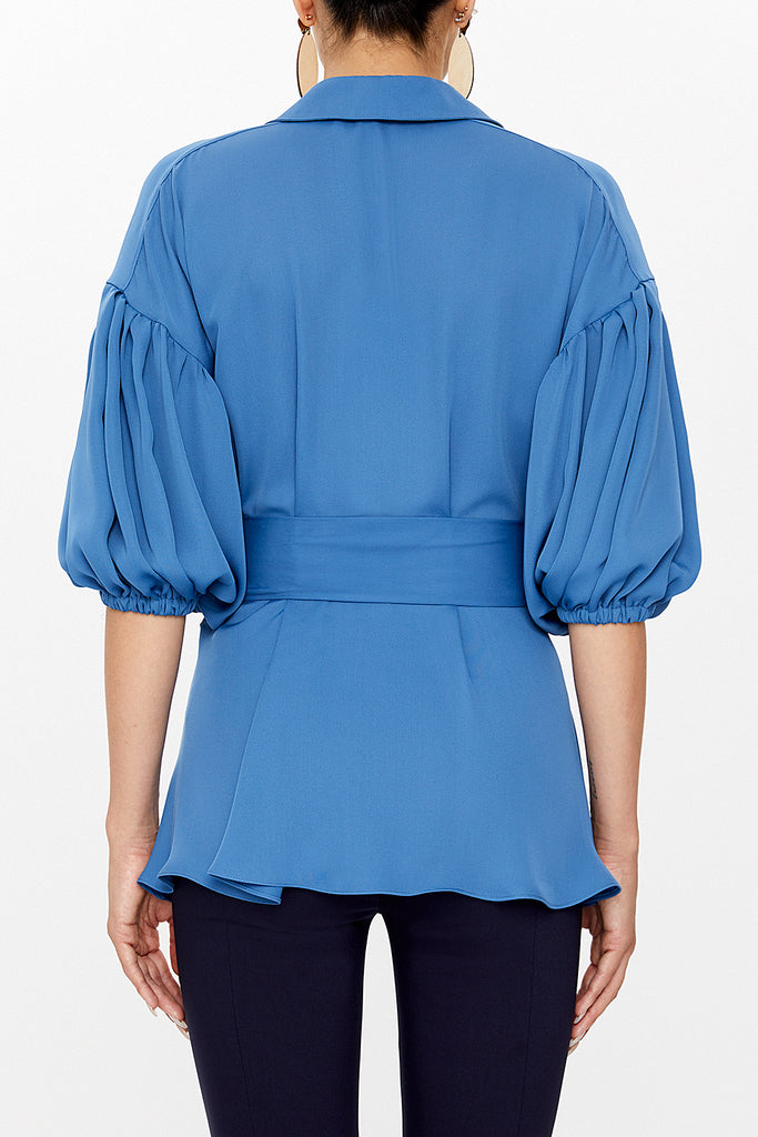 Blue Balloon sleeve    wide cut blouse  19761