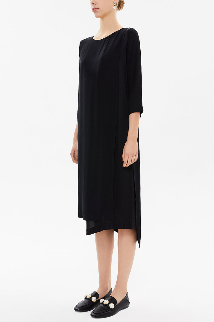 Black Asymmetric  cut midi  dress  92212