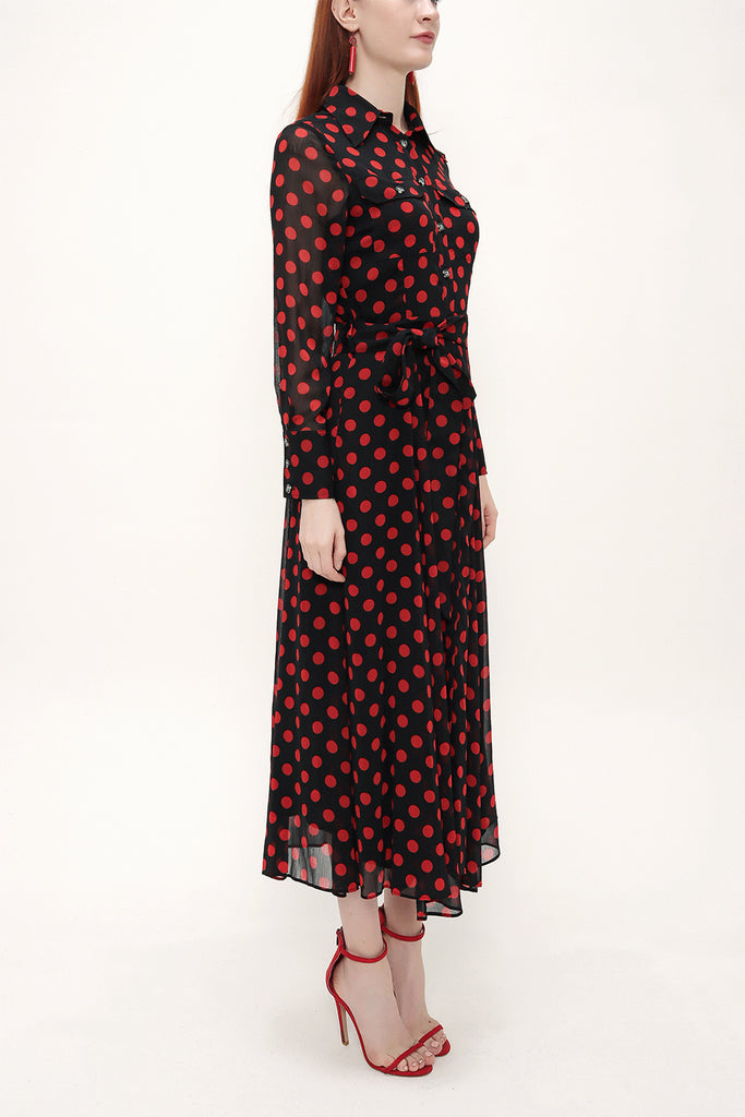 Red Button and Belted  Maxi dress   92758