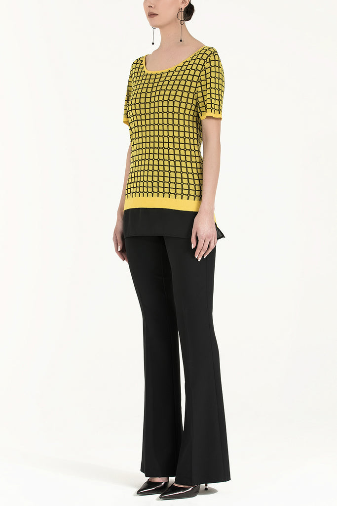 Yellow Wide collar  short sleeved tricot  blouse 28660