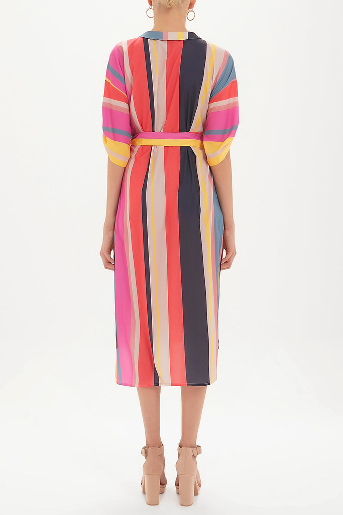 Striped Button wide cut midi dress 92386