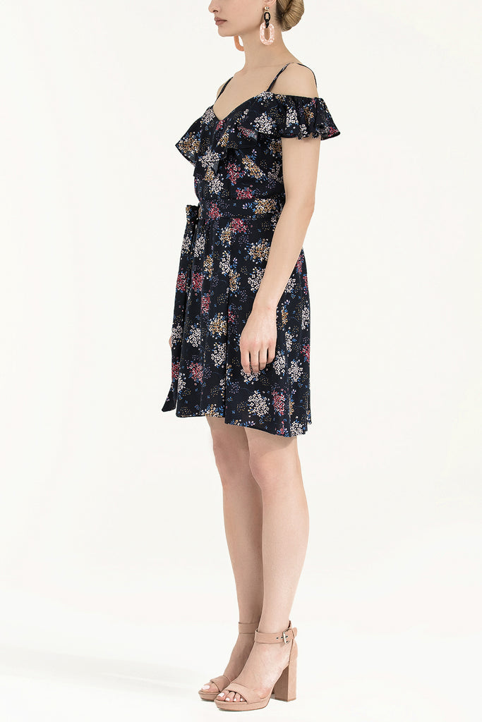 Yakası Valon Askılı Mini Elbise Siyah 92356