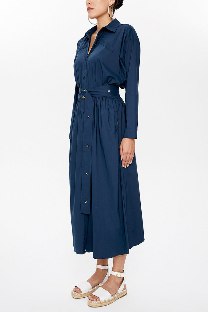 Navy Blue Belted midi dress 92874