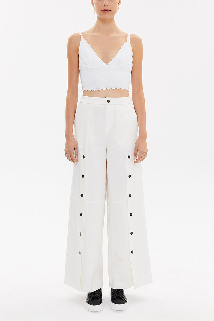 White Snap fastener detail  wide leg pants 41298