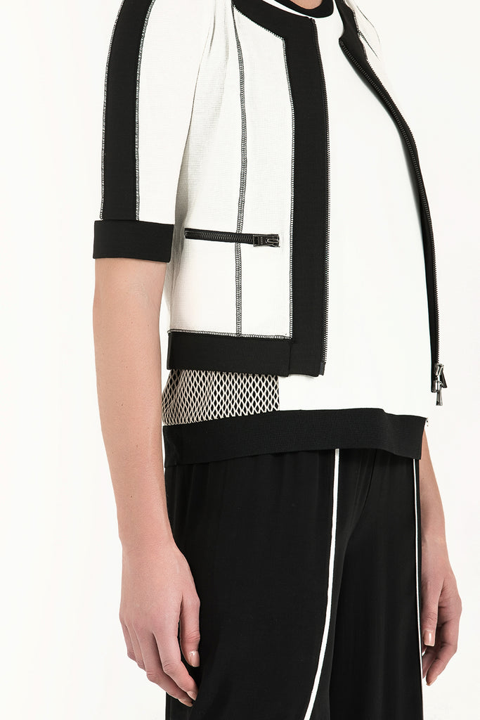 Fermuar Ve Dikişli Örme Ceket Beyaz-Siyah 60994