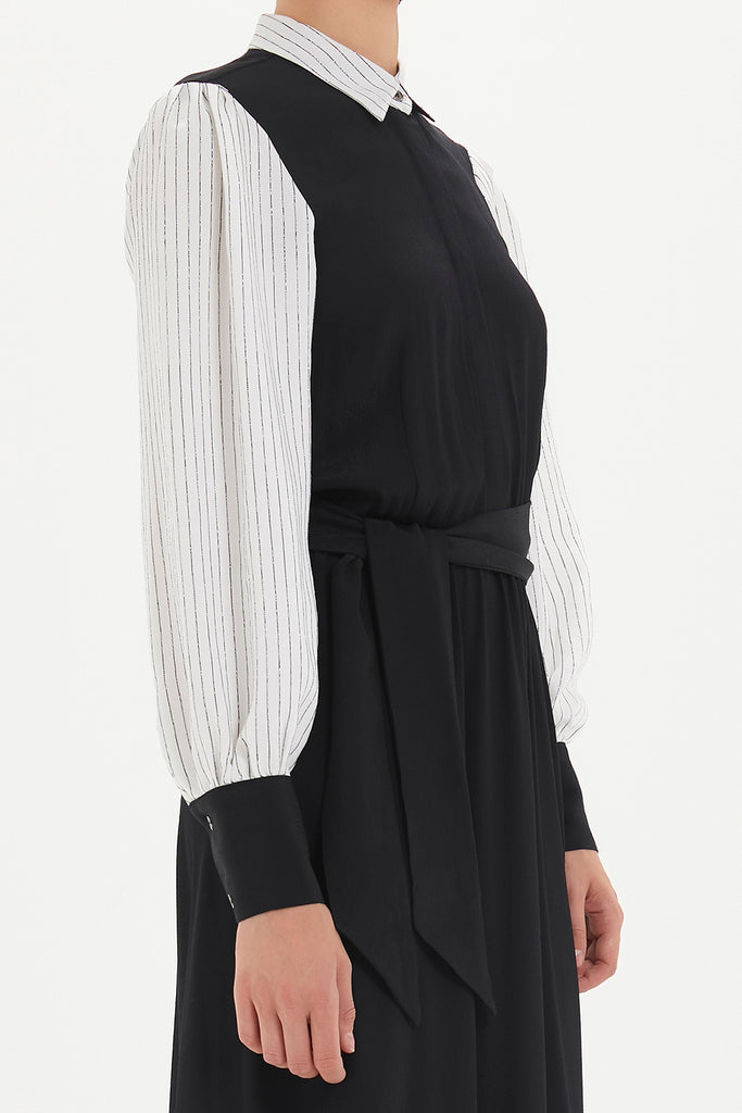 Kadın Balon Kol Lastikli Elbise Siyah 92446 M18191092446101