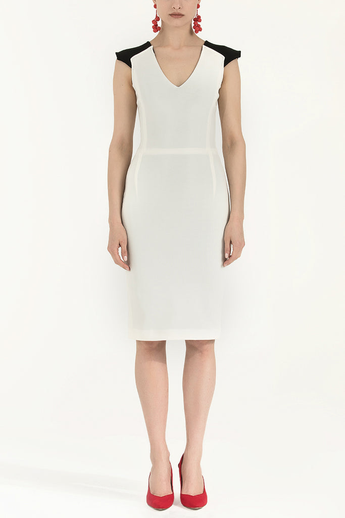 Ve Yaka Örme Elbise Beyaz 91530