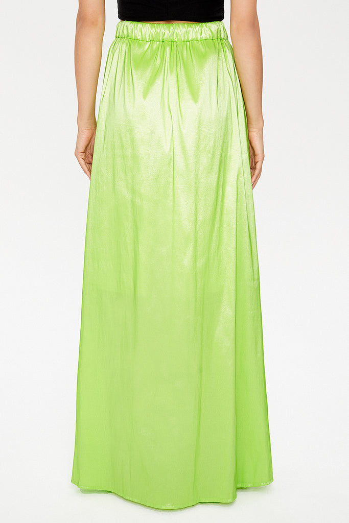 Green Elastic and Pleated maxi skirt 81072