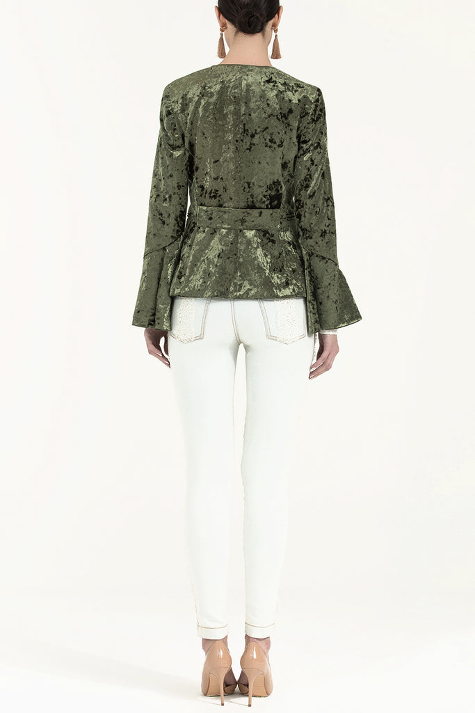 Kolları Valonlu Kadife Ceket Yeşil 61043