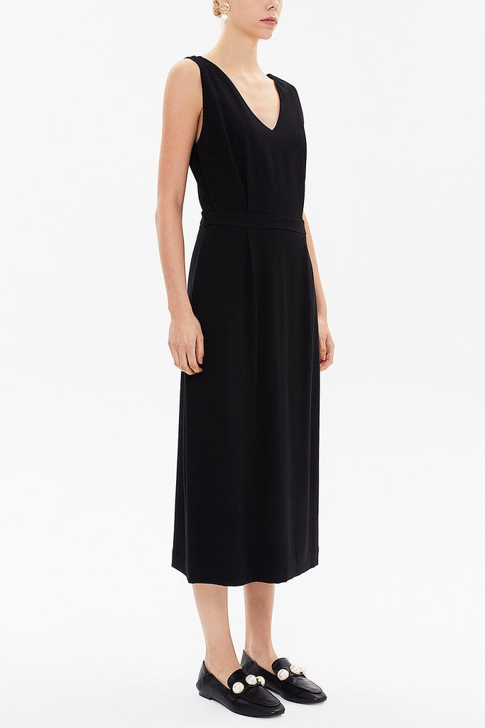 Black V-neck midi dress 92158