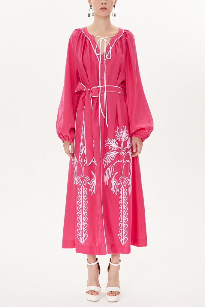 Fuchsia Embroidery detail long sleeve dress 93438