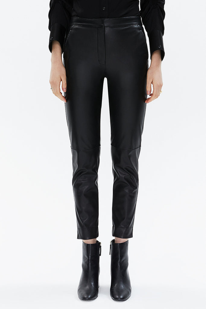 Black Five-pocket slim fit leather Pants 41511