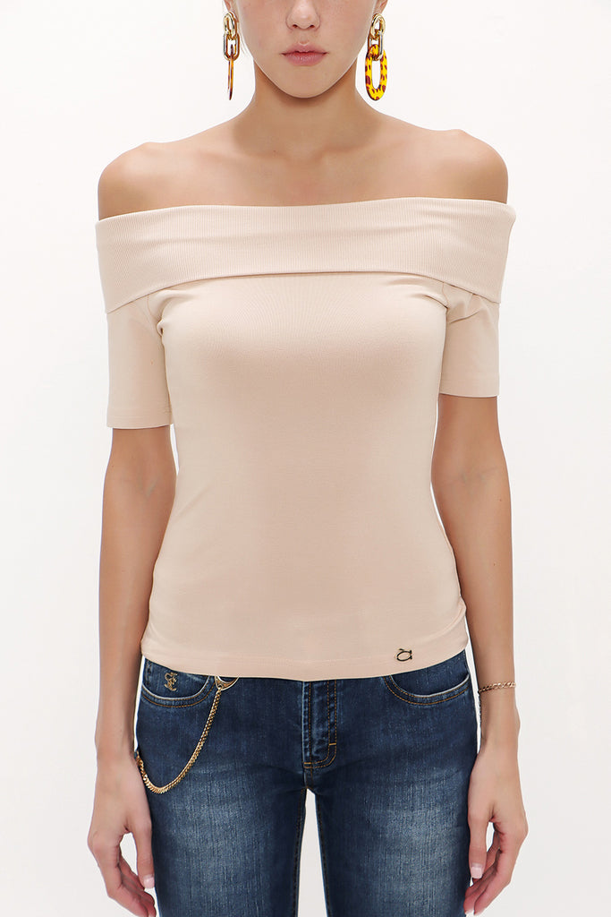 Beige Off shoulder  woven  blouse  19477