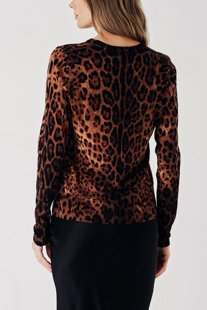 Pars Round neck leopard print wool knit sweater 28866