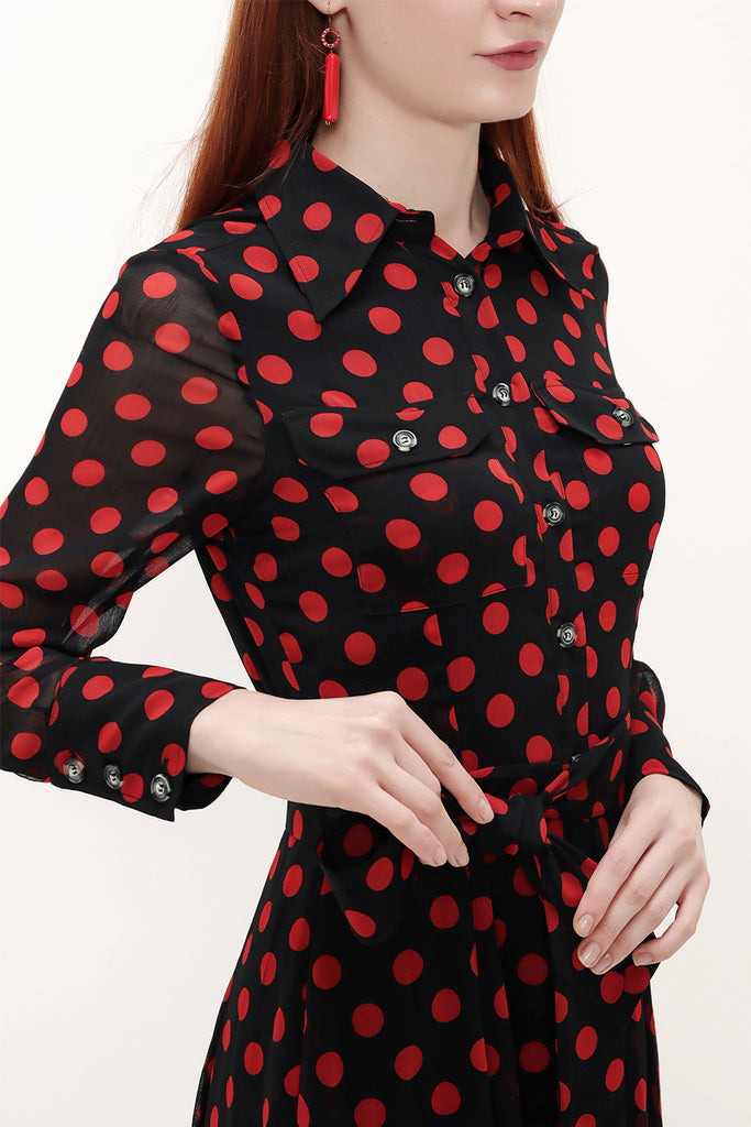 Red Button and Belted  Maxi dress   92758