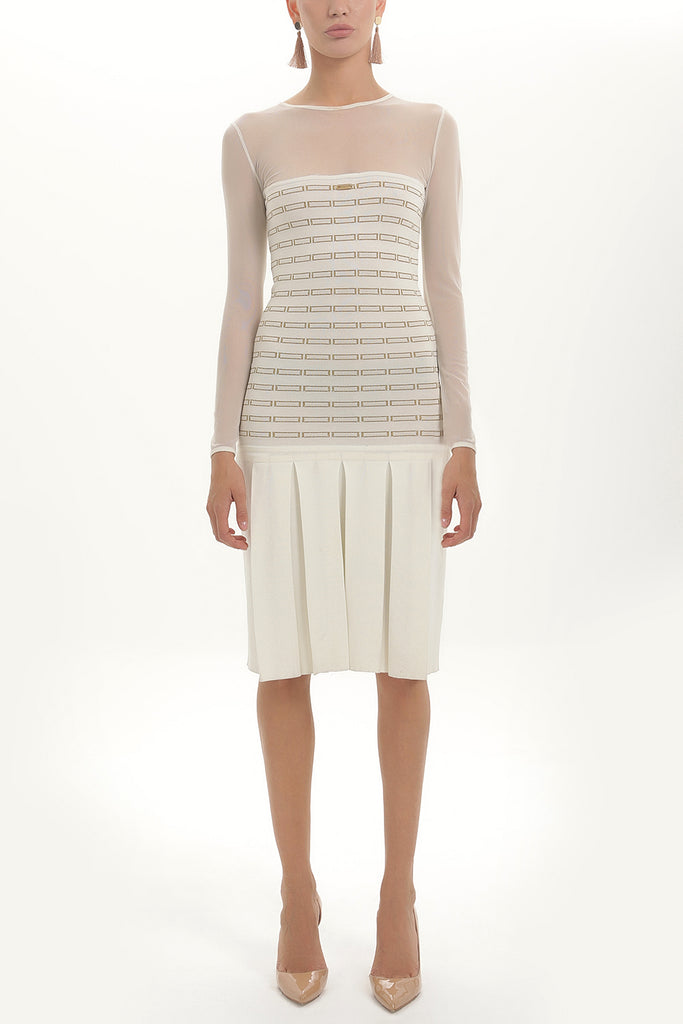 Ecru Pleated knit dress 27828