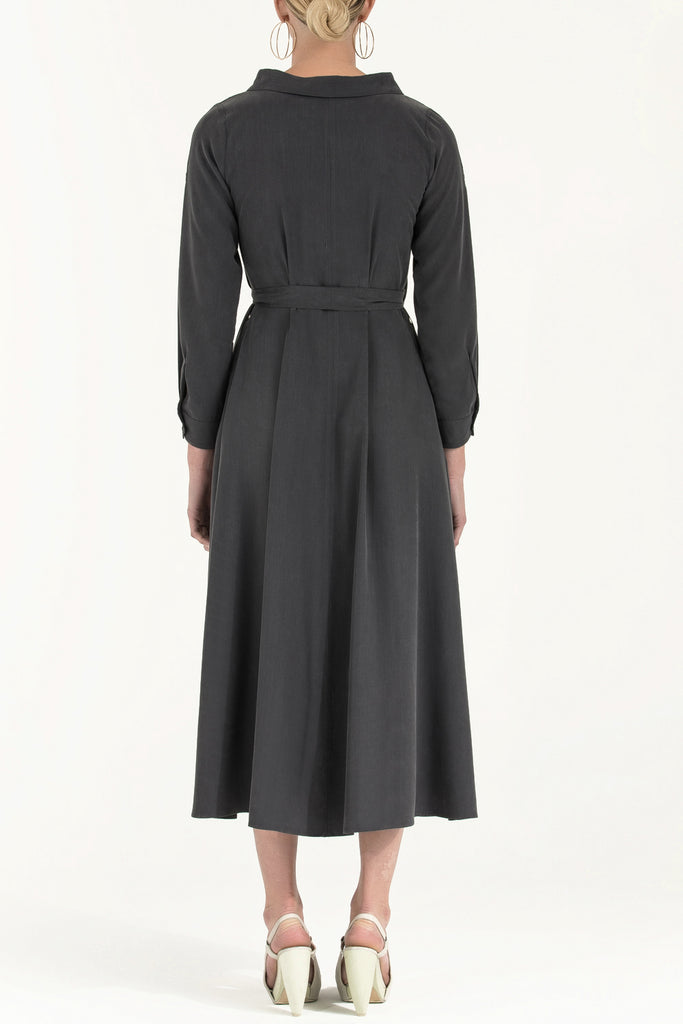 Kemerli Gömlek Elbise Füme 92302