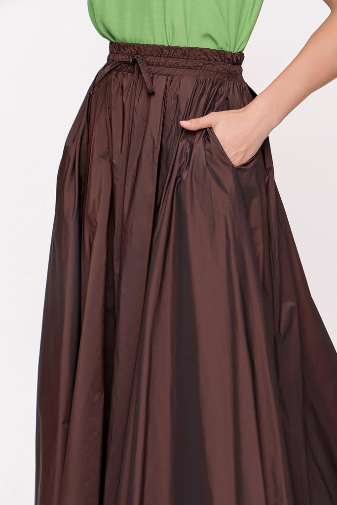 Dark Brown Pleated maxi skirt 81206