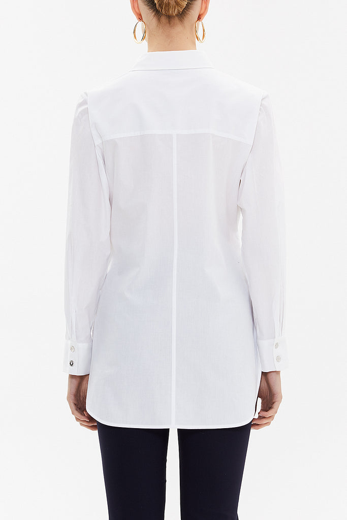 White Lacu up wide cut poplin shirt 10723