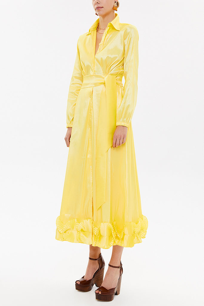 Yellow Pleated skirt midi dress 92906