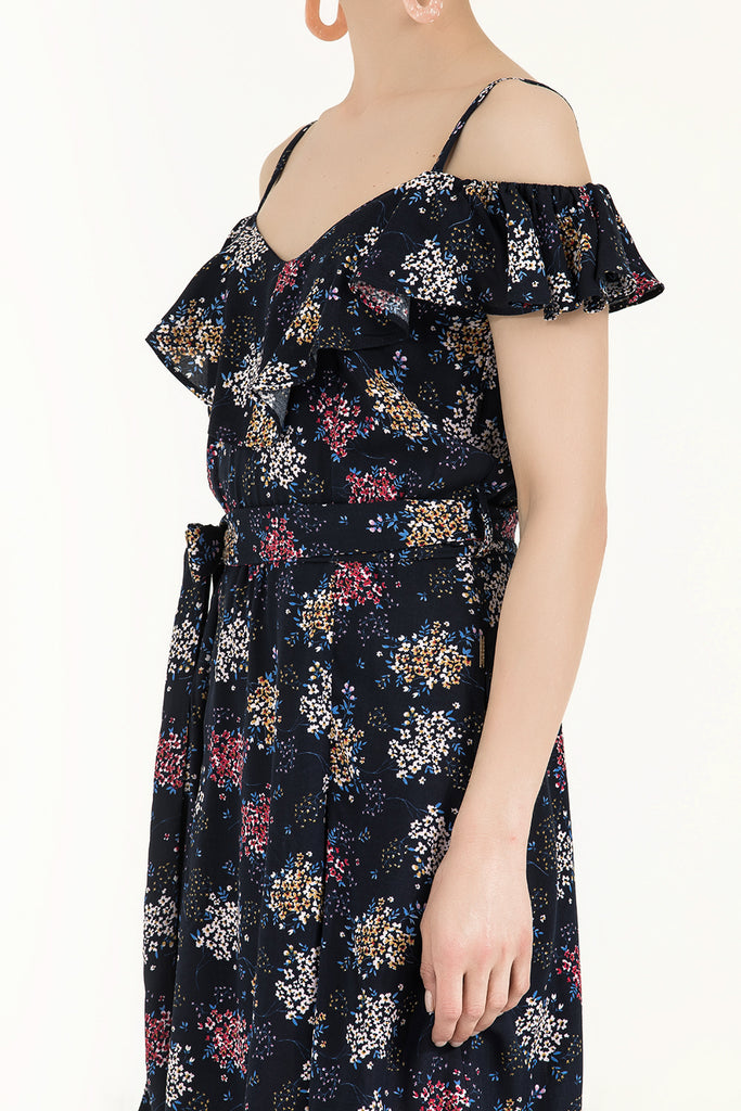 Yakası Valon Askılı Mini Elbise Siyah 92356