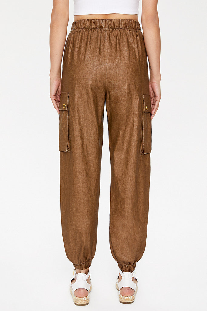 Brown Cargo pocket  linen pants 41301