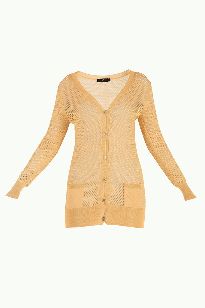 Yellow Hole woven  knit  cardigan  28645