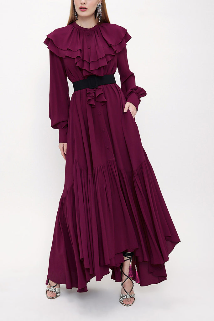 Burgundy Ruffled shirt dress 93814